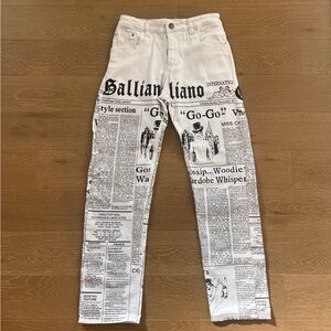 Vintage 00s John Galliano Newspaper Print Denim